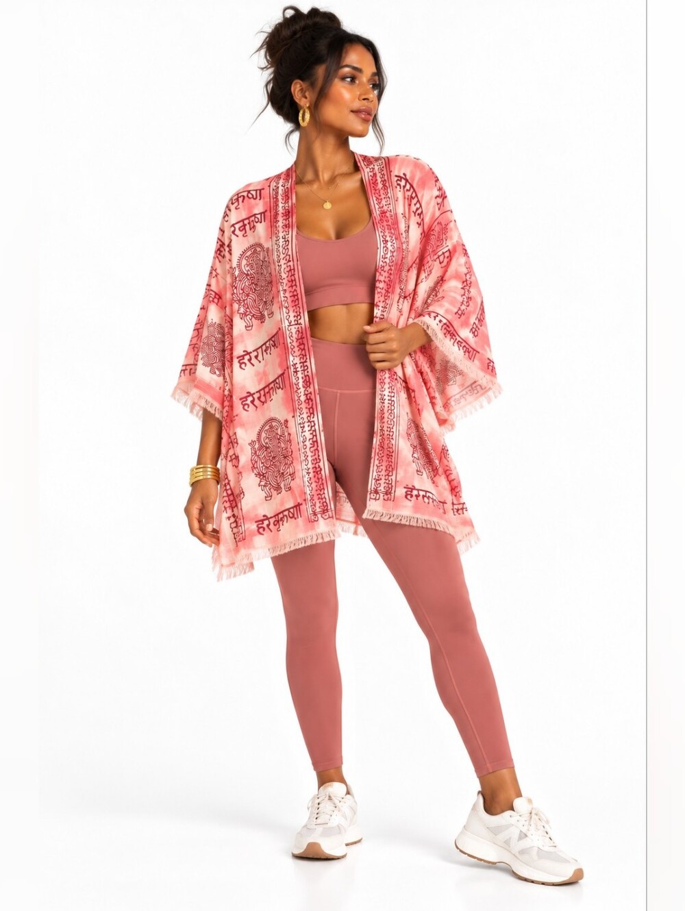 World Market Pink Tie Dye Ganesha Hare Krishna Boho Kimono Wrap One Size